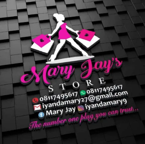 Original flat layout design for Mary Jays Store showing bags and contact details.
