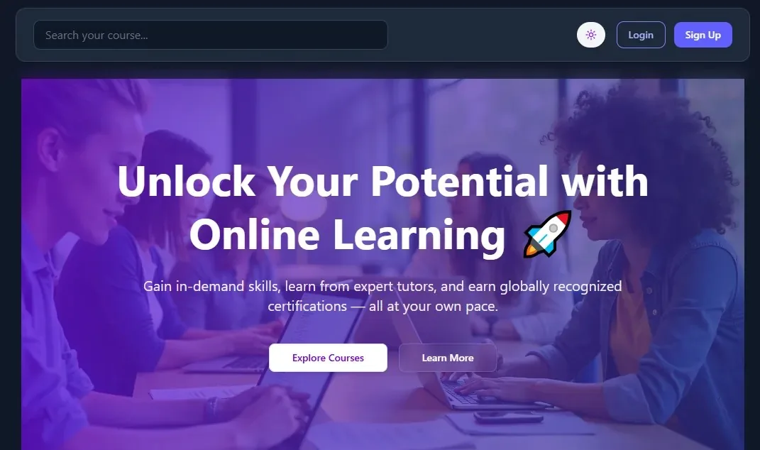CoursePilot learning platform dashboard interface with featured courses and dark premium UI.