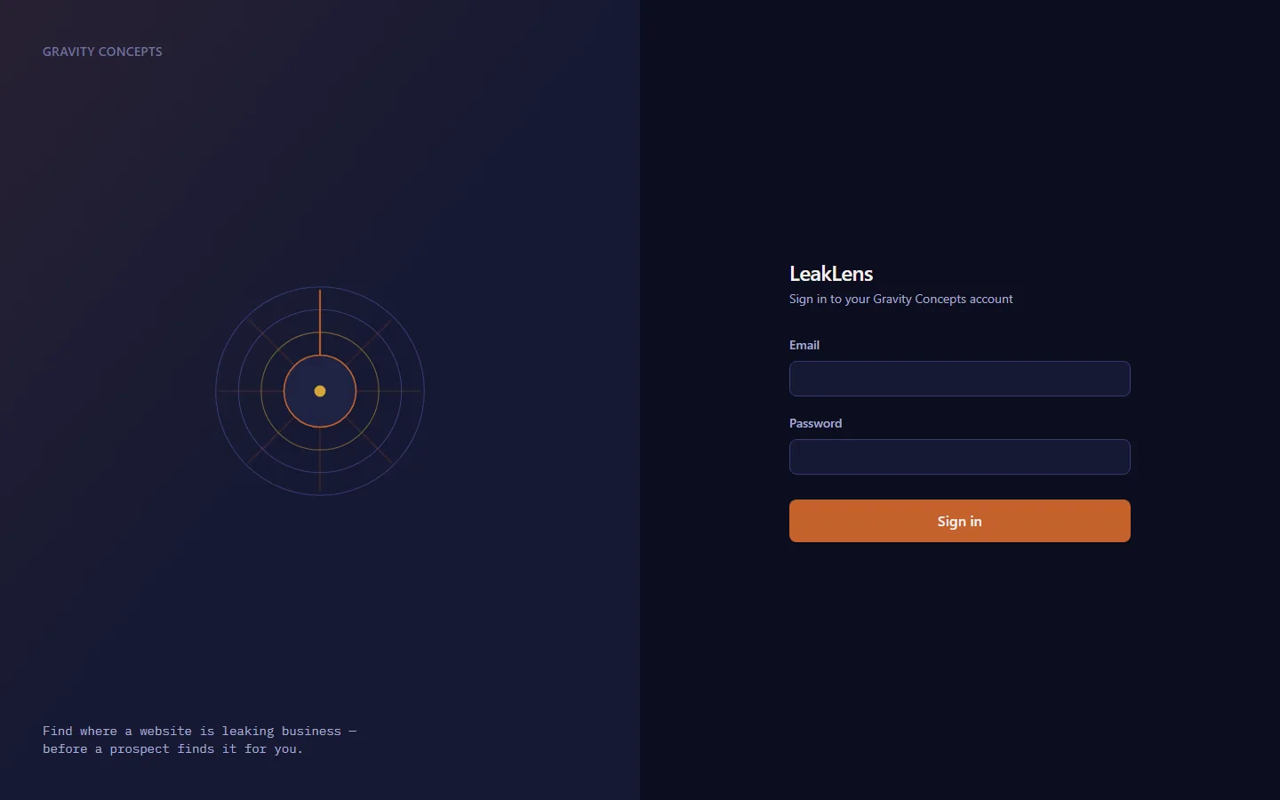 LeakLens website audit dashboard showing health scores and prioritized findings.